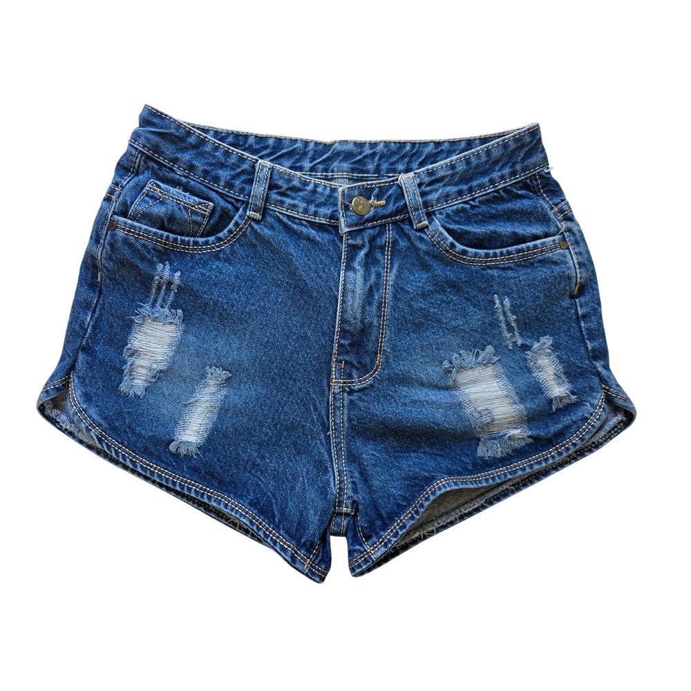CANDIES VINTAGE Distress Jean Shorts with Stitch Detail